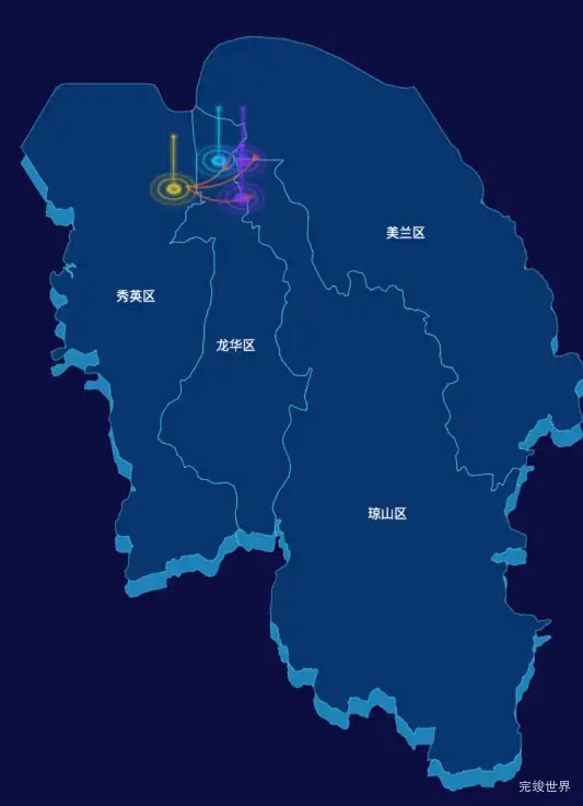 echarts海口市地区地图geoJson数据-飞线图
